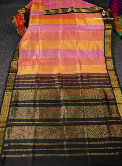 Pure Silk Cotton Saree - Multicolour Along With Contrast Black Traditional Border