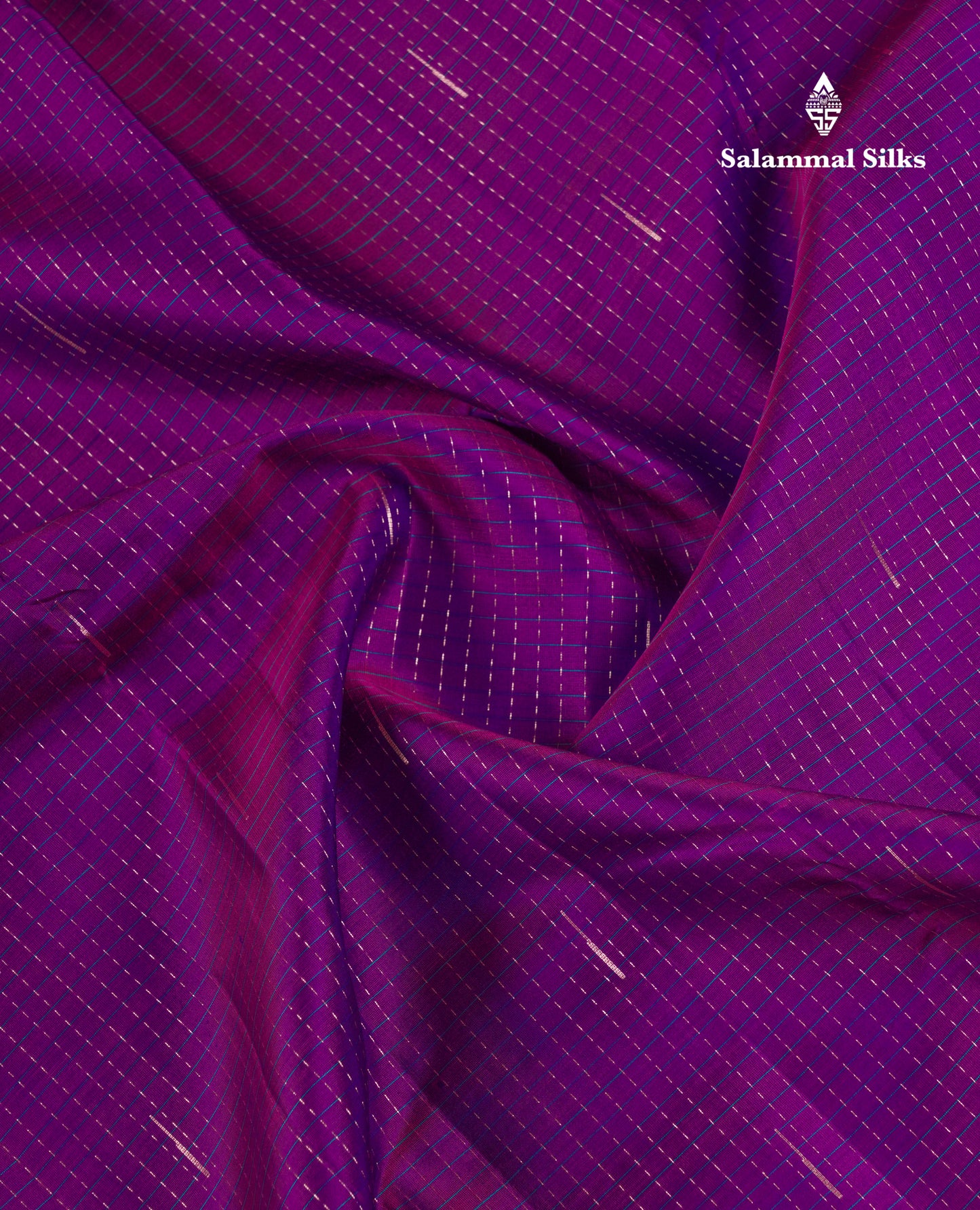 Beautiful Dark Purple Checks With Malli Moggu Butta Pure Kanjivaram Silk Saree With Contrast Sapphire Blue Blouse