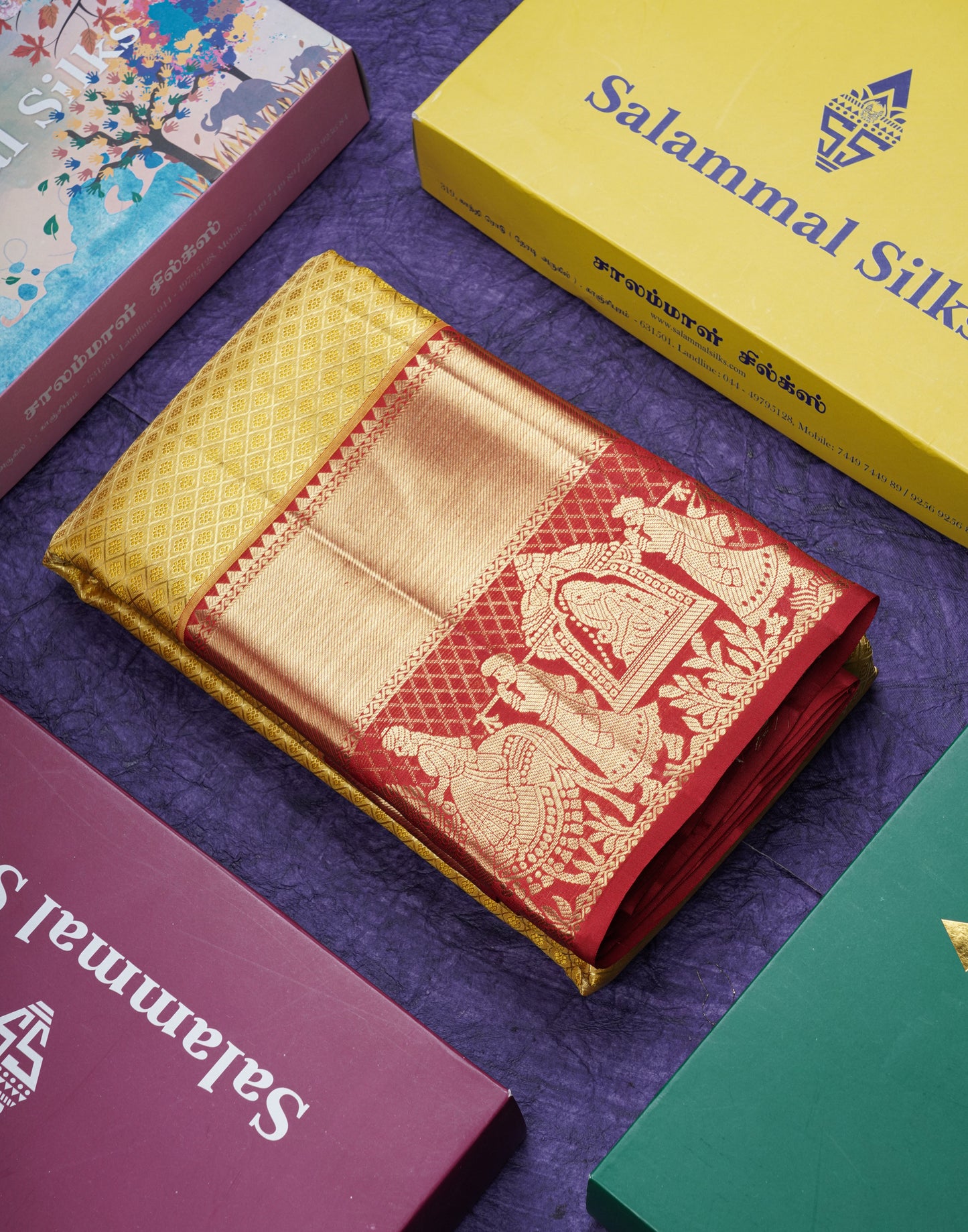 Beautiful Gold Colour Tissue Bridal Pure Kanjivaram Silk Saree With Contrast Reddish Maroon Pallaku Border