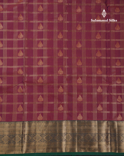 Beautiful Dark Magenta Checks With Butta Semi Silk Saree With Contrast Light Violet Traditional Evening Morning Border