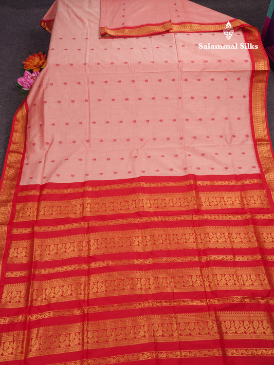 Dark Peach Kalyani Cotton Saree With Contrast Chilly Red Border