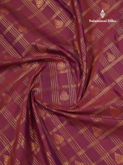 Beautiful Dark Magenta Checks With Butta Semi Silk Saree With Contrast Light Violet Traditional Evening Morning Border