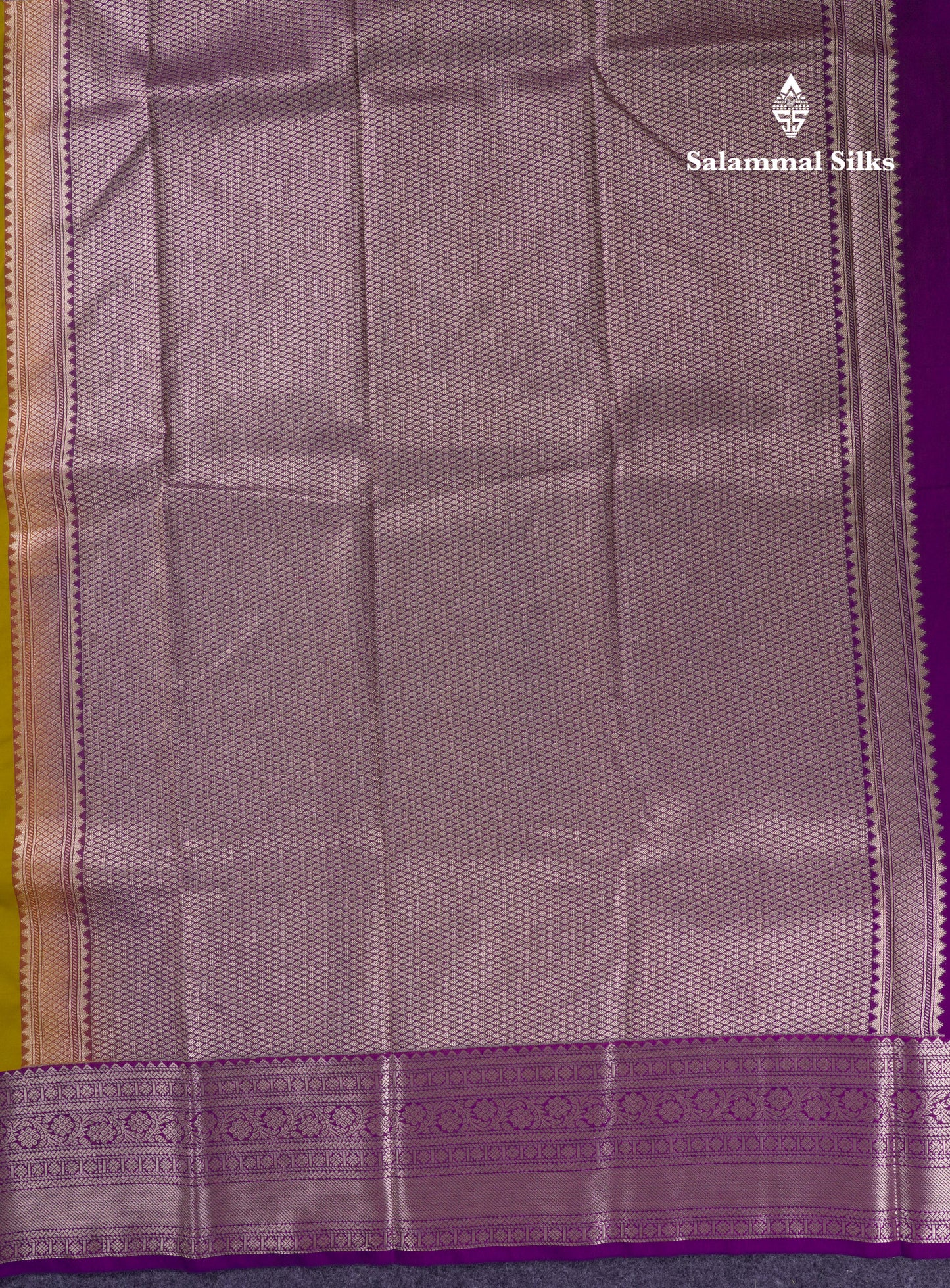 Beautiful Manthulir Yellow Semi Silk Saree With Contrast Dark Purple Traditional Border
