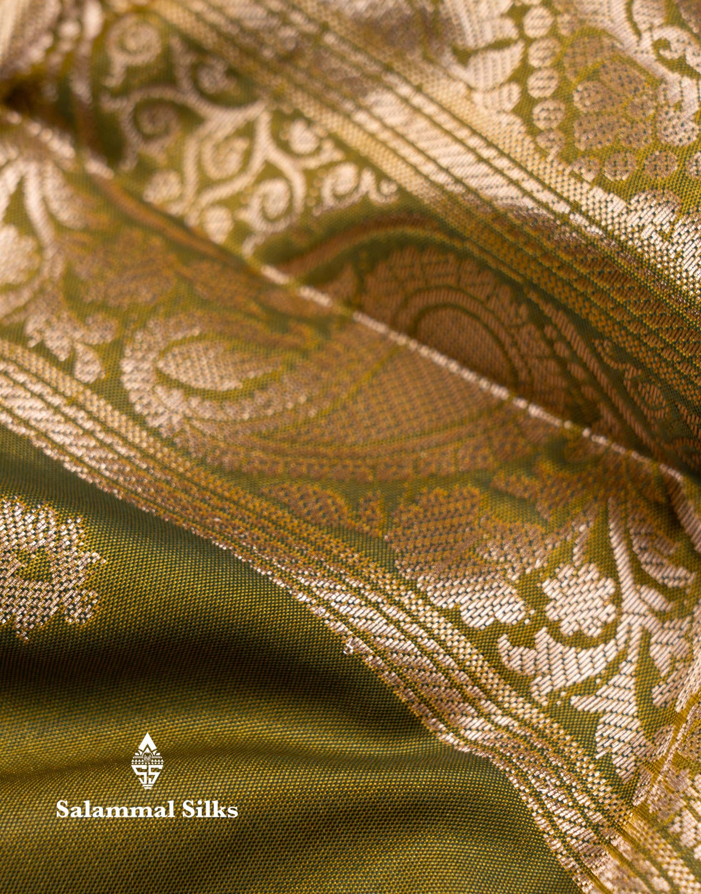 Beautiful Olive Green Semi Silk Saree With Contrast Peacock Blue Traditional Border