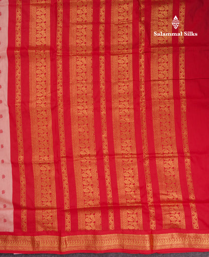 Dark Peach Kalyani Cotton Saree With Contrast Chilly Red Border