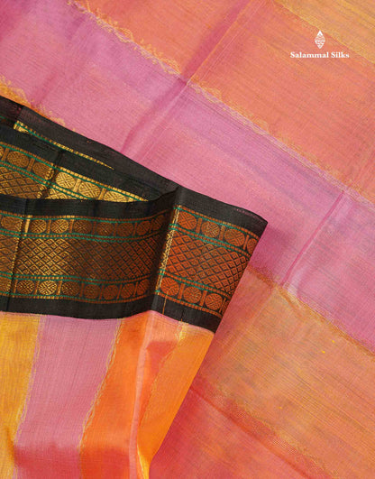 Pure Silk Cotton Saree - Multicolour Along With Contrast Black Traditional Border