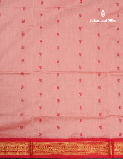 Dark Peach Kalyani Cotton Saree With Contrast Chilly Red Border