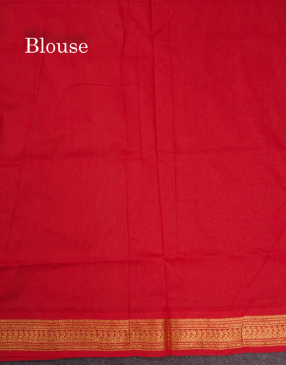 Dark Peach Kalyani Cotton Saree With Contrast Chilly Red Border