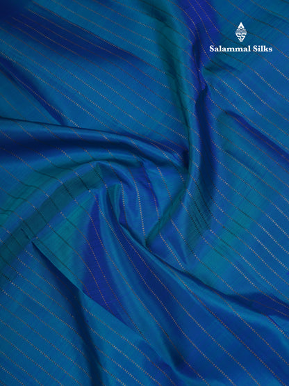 Beautiful Dual Tone Peacock Blue Fancy Pure Kanjivaram Silk Saree With Fancy Border