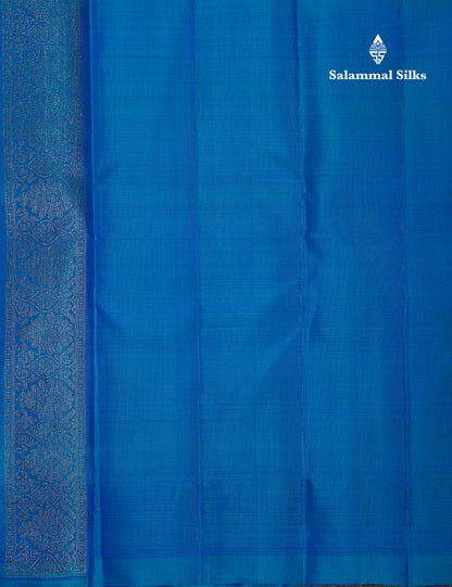 Beautiful Dual Tone Peacock Blue Fancy Pure Kanjivaram Silk Saree With Fancy Border