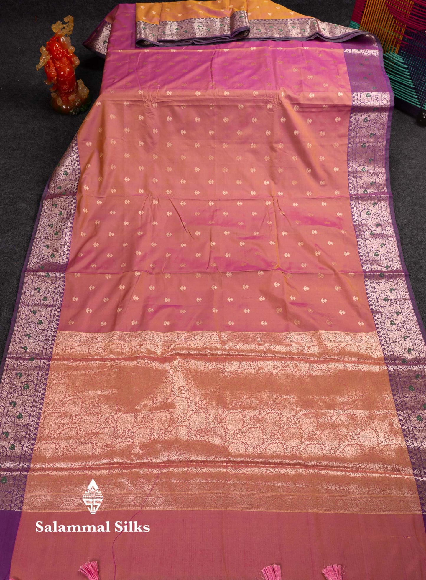 Beautiful Dual Tone Pink Shade Semi Silk Saree With Contrast Magenta Traditional Border