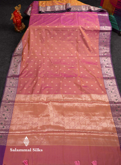 Beautiful Dual Tone Pink Shade Semi Silk Saree With Contrast Magenta Traditional Border