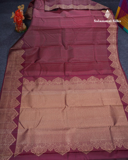 Beautiful Dark Magenta Pure Kanjivaram Silk Saree With Traditional Turning Border