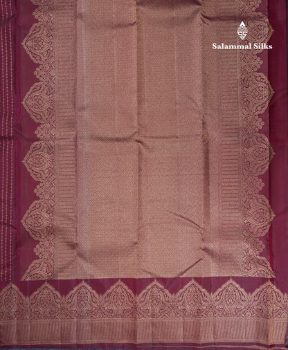 Beautiful Dark Magenta Pure Kanjivaram Silk Saree With Traditional Turning Border