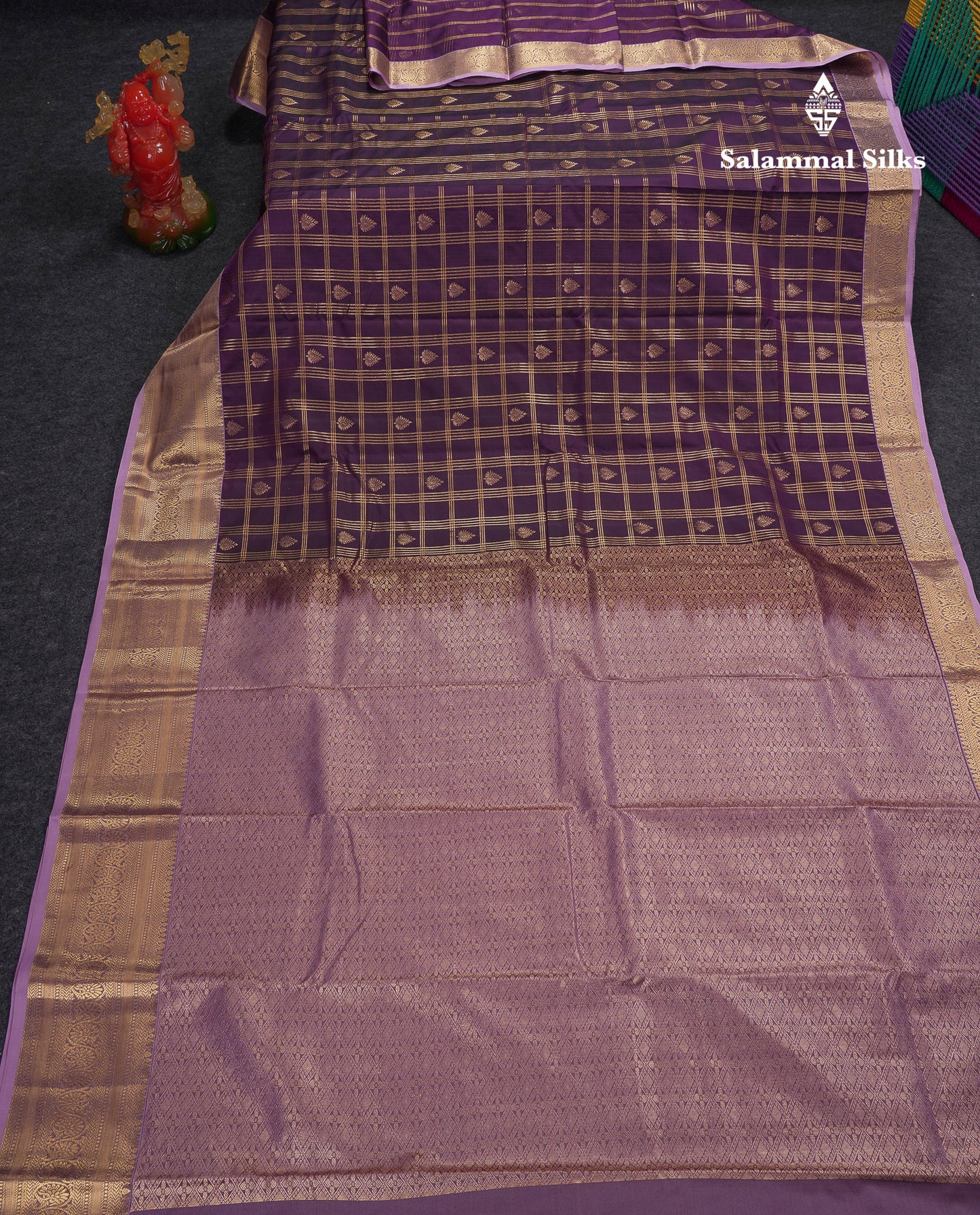 Beautiful Dark Magenta Checks With Butta Semi Silk Saree With Contrast Light Violet Traditional Evening Morning Border