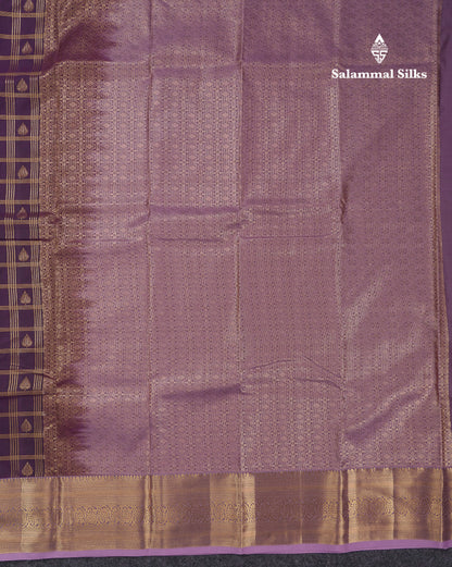Beautiful Dark Magenta Checks With Butta Semi Silk Saree With Contrast Light Violet Traditional Evening Morning Border