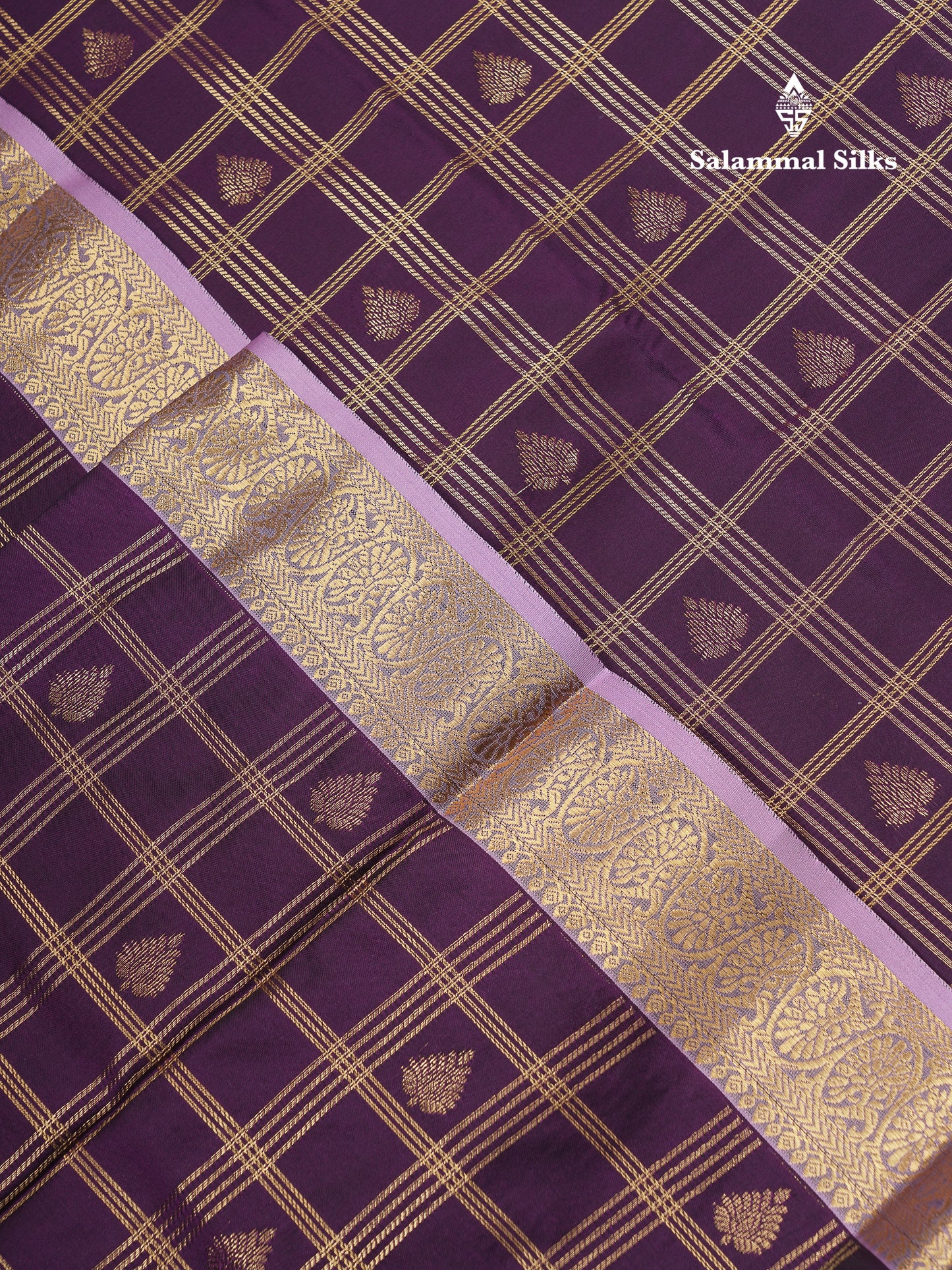 Beautiful Dark Magenta Checks With Butta Semi Silk Saree With Contrast Light Violet Traditional Evening Morning Border