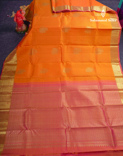 Beautiful Mango Yellow Pure Kanjivaram Silk Saree With Traditional Evening Morning Border