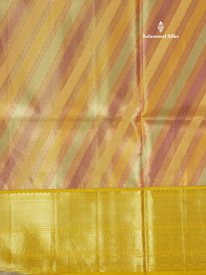 Multicolour Fancy Pure Kanjivaram Silk Saree With Contrast Mustard Yellow Border