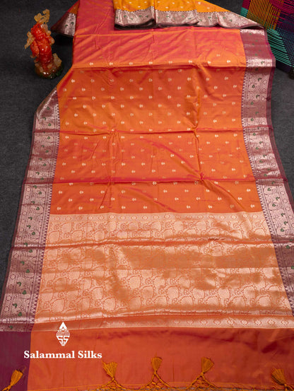 Beautiful Dual Tone Pink Shade Semi Silk Saree With Contrast Magenta Traditional Border