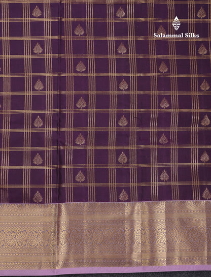 Beautiful Dark Magenta Checks With Butta Semi Silk Saree With Contrast Light Violet Traditional Evening Morning Border