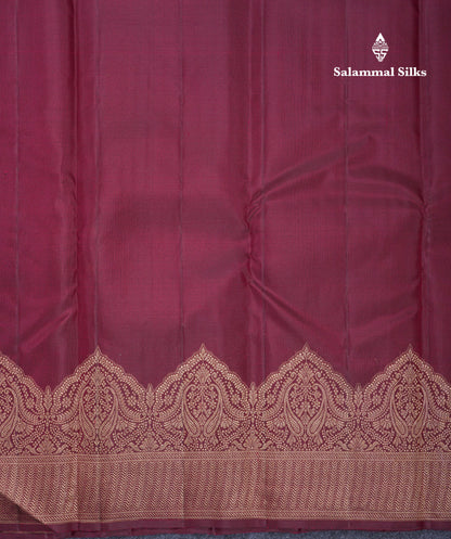 Beautiful Dark Magenta Pure Kanjivaram Silk Saree With Traditional Turning Border