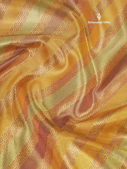 Multicolour Fancy Pure Kanjivaram Silk Saree With Contrast Mustard Yellow Border