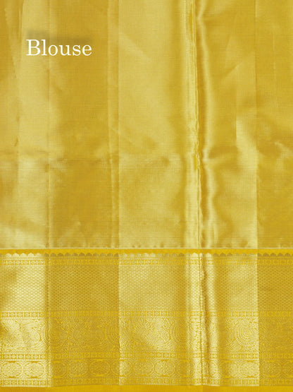 Multicolour Fancy Pure Kanjivaram Silk Saree With Contrast Mustard Yellow Border
