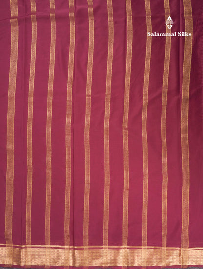 Pink Plain Semi Mysore Crepe Saree With Traditional Border