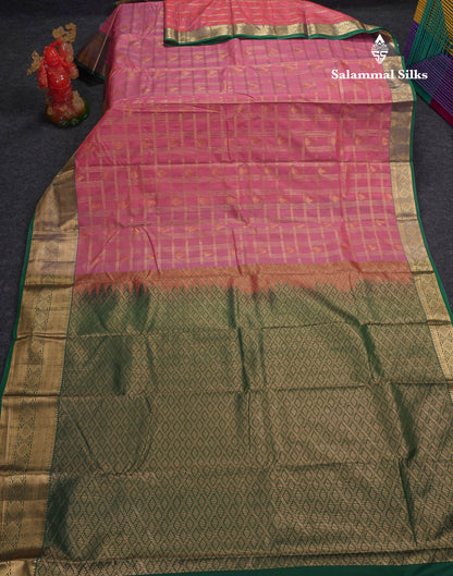 Beautiful Dark Magenta Checks With Butta Semi Silk Saree With Contrast Light Violet Traditional Evening Morning Border