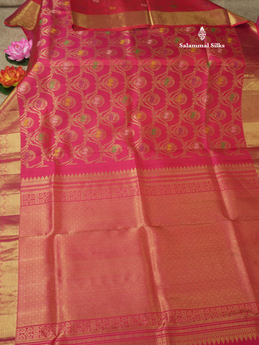 Kanjivaram Pure Silk Saree Reddish Pink With Evening Morning Fancy Border