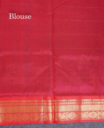 Pure Silk Cotton Saree - Royal Blue Checks With Traditional Butta Along With Contrast Chilly Red Traditional Border