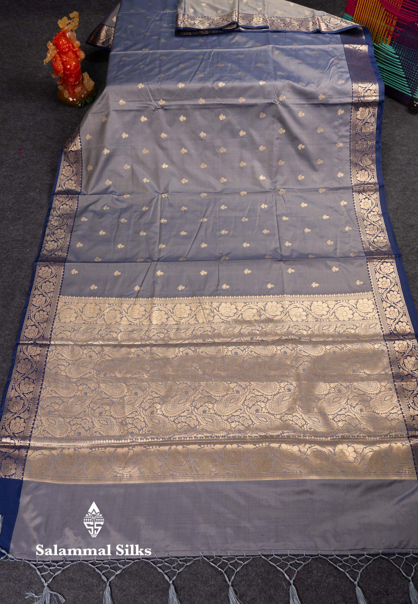 Beautiful Light Chocolate Semi Silk Saree With Contrast Violet Traditional Border