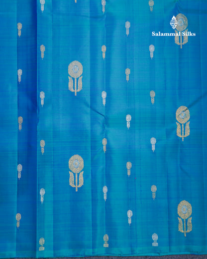 Dual Tone Peacock Blue Fancy Pure Kanjivaram Silk Saree With Contrast Pink Blouse