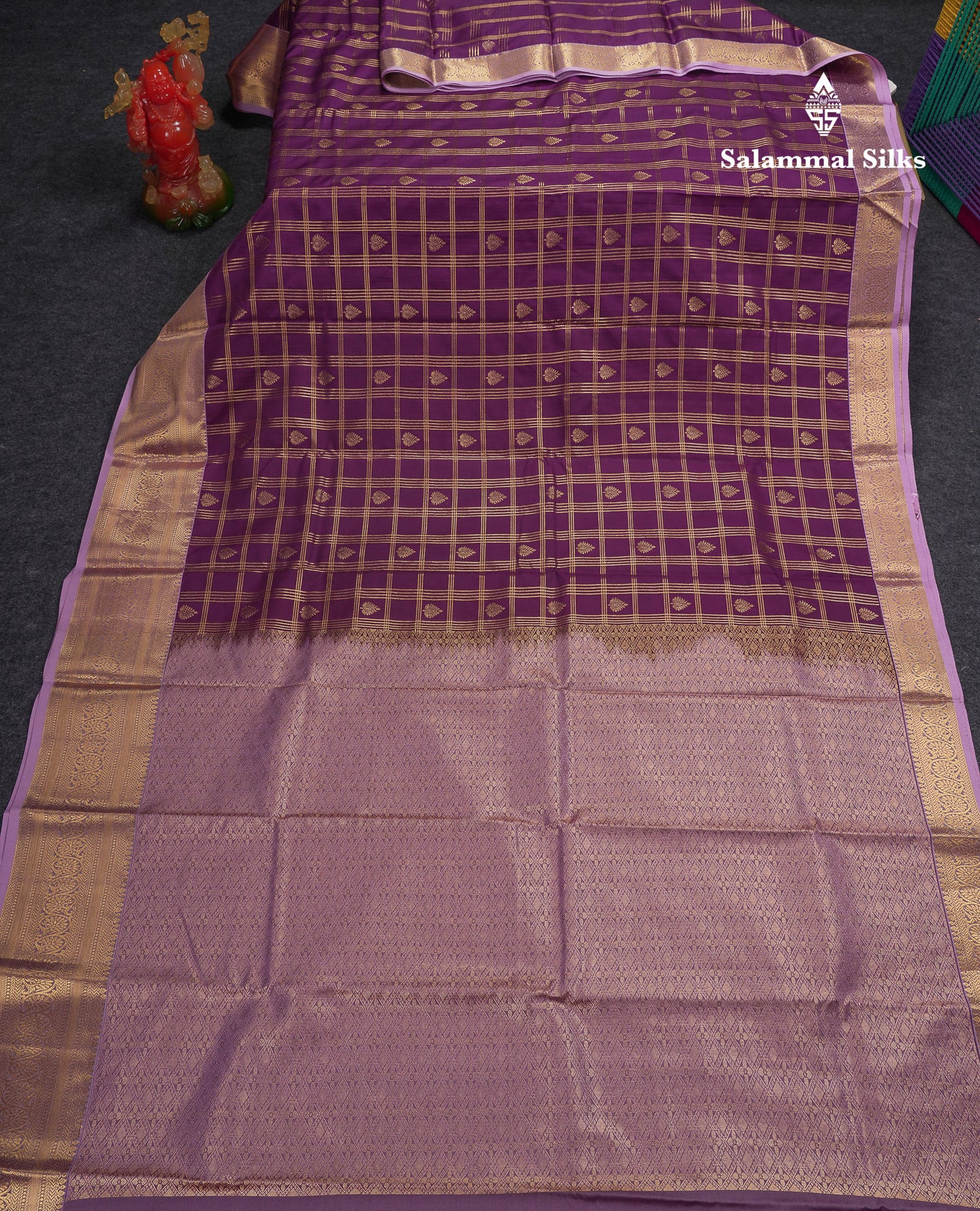 Beautiful Dark Magenta Checks With Butta Semi Silk Saree With Contrast Light Violet Traditional Evening Morning Border