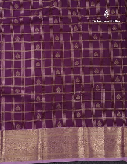 Beautiful Dark Magenta Checks With Butta Semi Silk Saree With Contrast Light Violet Traditional Evening Morning Border