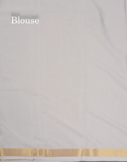 White Plain Semi Mysore Crepe Saree With Small Traditional Border