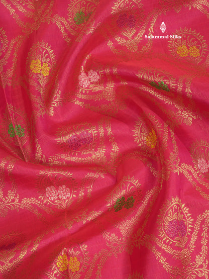 Kanjivaram Pure Silk Saree Reddish Pink With Evening Morning Fancy Border