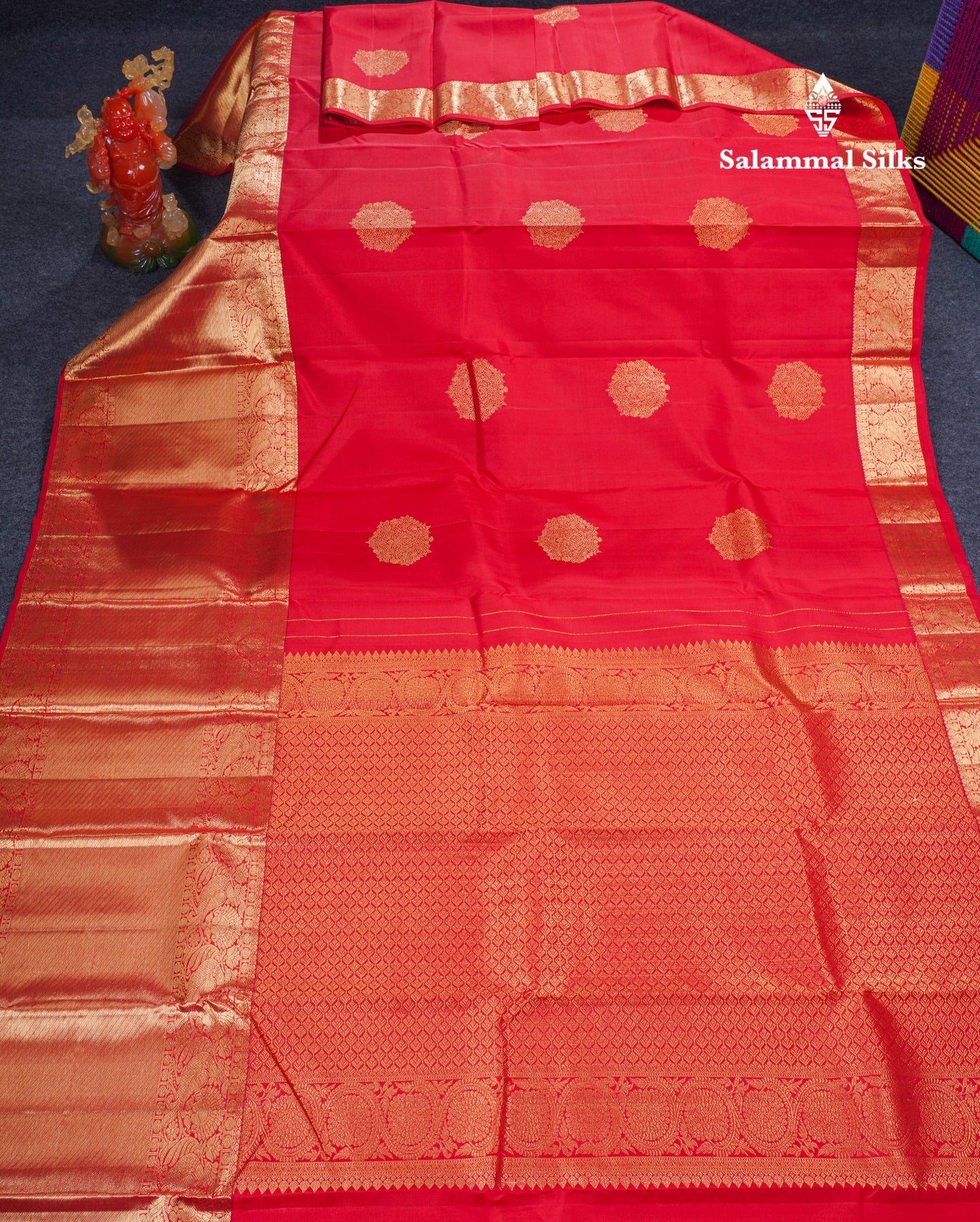 Chilly Red Pure Kanjivaram Silk Saree With Traditional Evening Morning Border