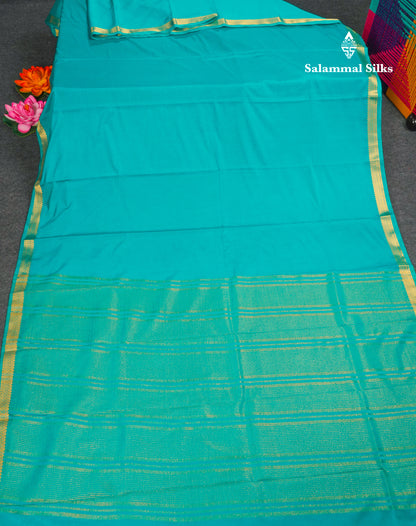 White Plain Semi Mysore Crepe Saree With Small Traditional Border