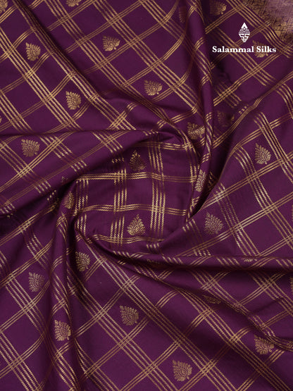 Beautiful Dark Magenta Checks With Butta Semi Silk Saree With Contrast Light Violet Traditional Evening Morning Border