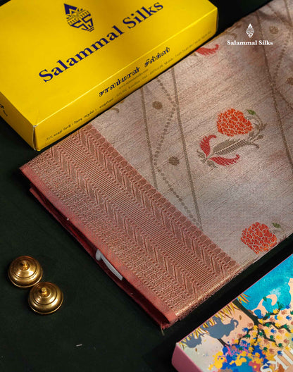 Grey Semi Tussar Saree With Fancy Border