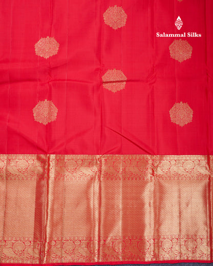 Chilly Red Pure Kanjivaram Silk Saree With Traditional Evening Morning Border