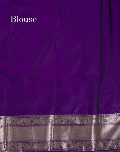 Beautiful Olive Mustard Yellow Semi Silk Saree With Contrast Violet Traditional Border