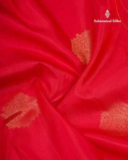 Chilly Red Pure Kanjivaram Silk Saree With Traditional Evening Morning Border
