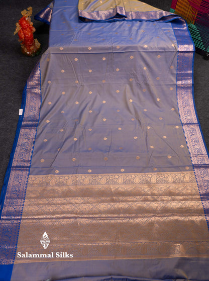 Beautiful Olive Green Semi Silk Saree With Contrast Peacock Blue Traditional Border
