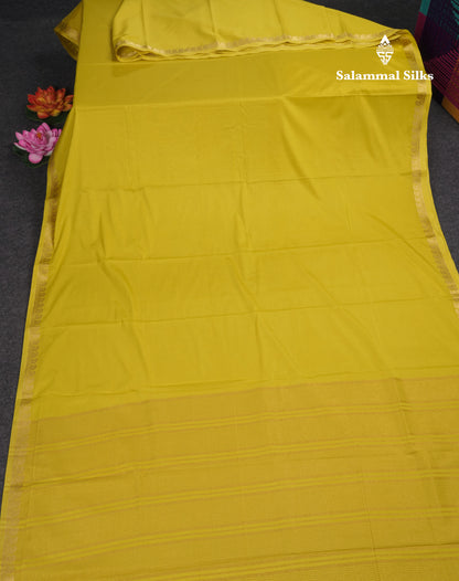 White Plain Semi Mysore Crepe Saree With Small Traditional Border