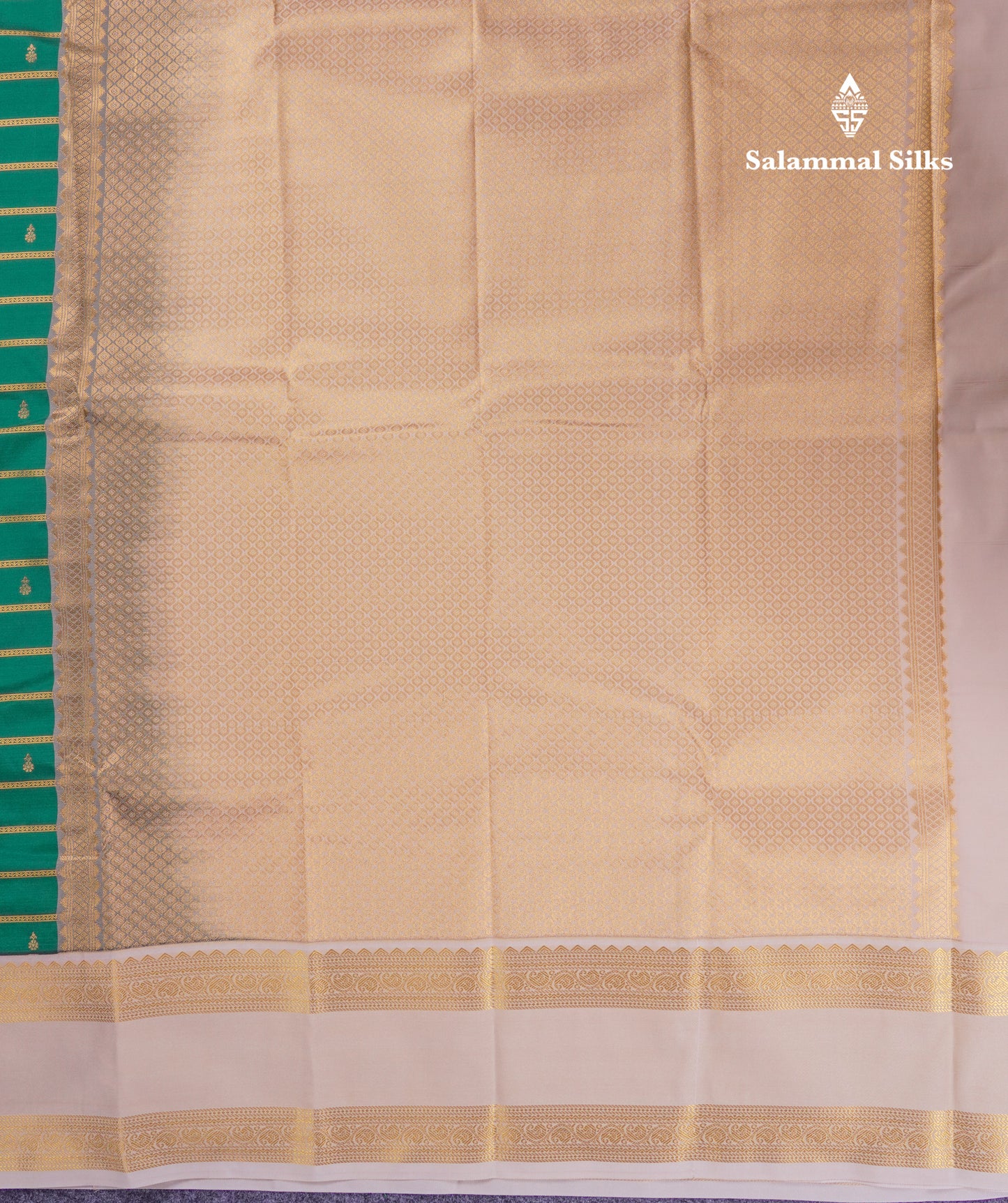 Beautiful Bottle Green Semi Silk Saree With Contrast Cream Sandal Rettapet Traditional Border