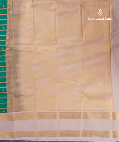 Beautiful Bottle Green Semi Silk Saree With Contrast Cream Sandal Rettapet Traditional Border
