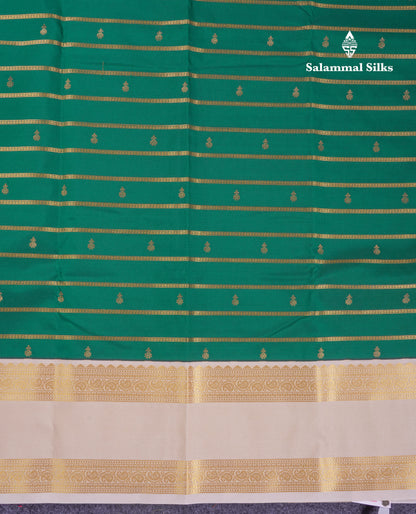 Beautiful Bottle Green Semi Silk Saree With Contrast Cream Sandal Rettapet Traditional Border